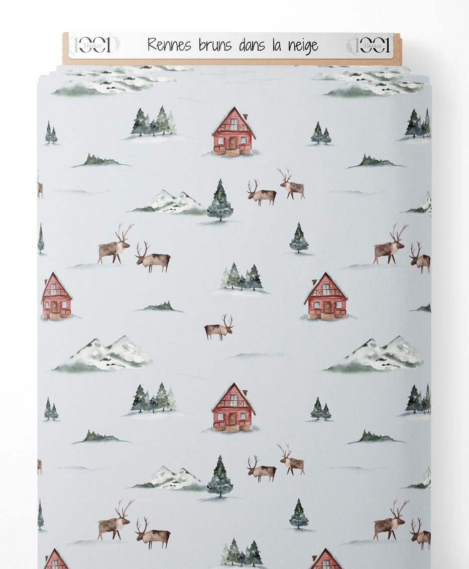 Tissu - Rennes bruns dans la neige