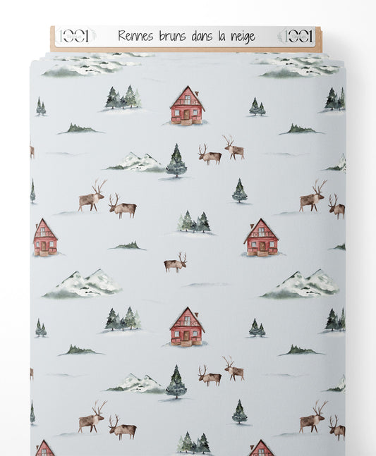 Tissu - Rennes bruns dans la neige