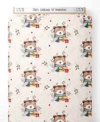 Tissu - Ours cadeaux et branches