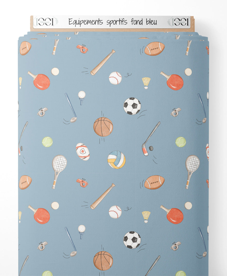 Tissu - Équipements sportifs sur fond bleu