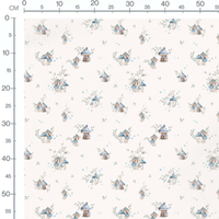 Tissu - Champignons et maisonnettes bleues