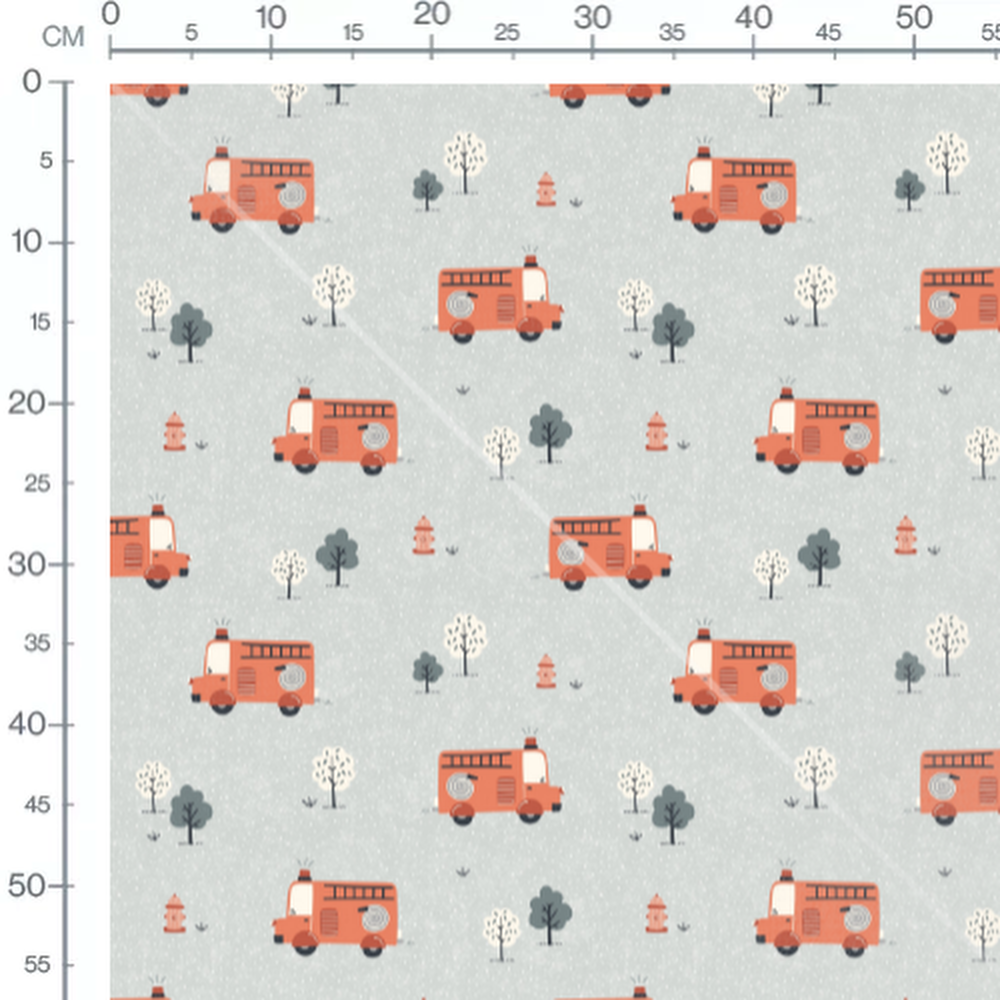 Tissu - Camions rouges et arbres