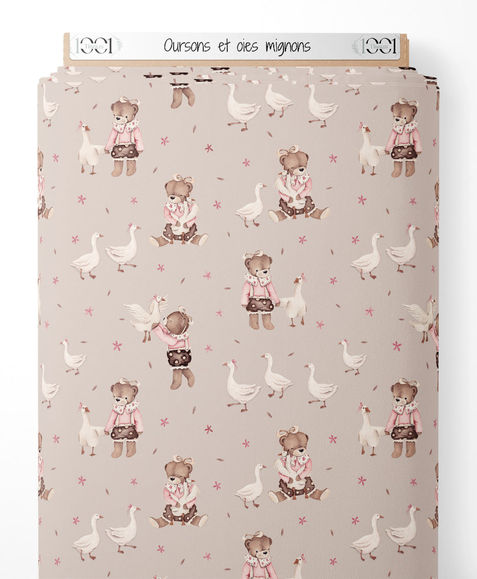 Tissu - Oursons et oies mignons