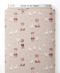 Tissu - Oursons et oies mignons