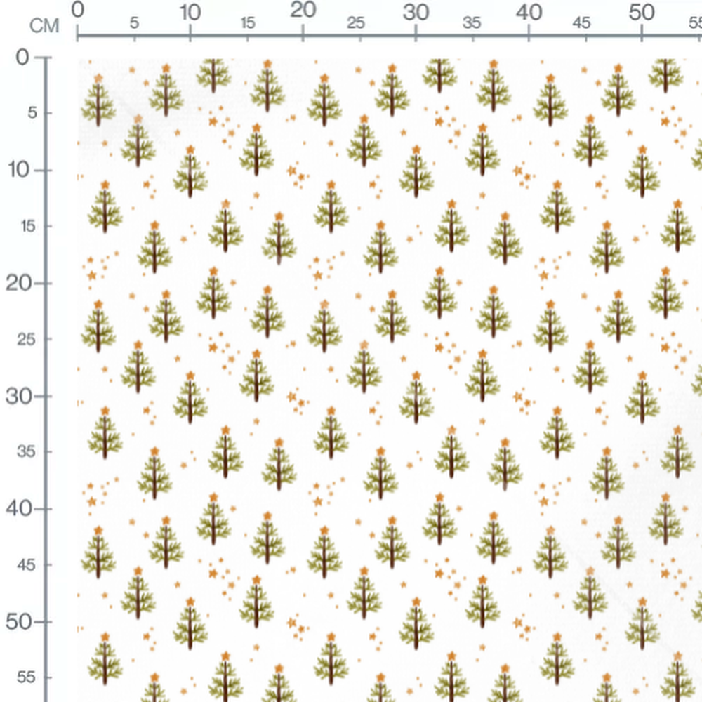 Tissu - Sapins verts et étoiles blanches