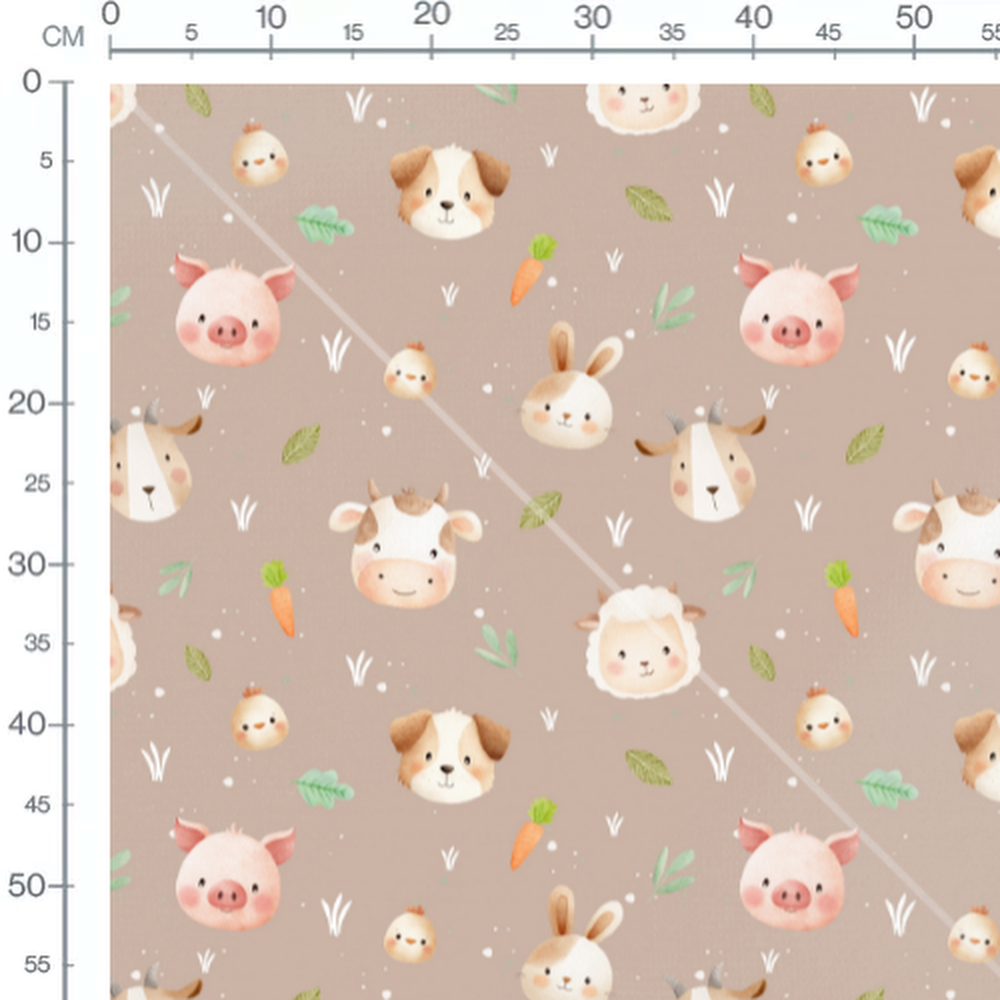 Tissu - Visages d'animaux sur beige