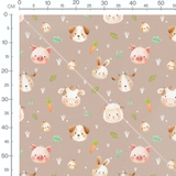 Tissu - Visages d'animaux sur beige