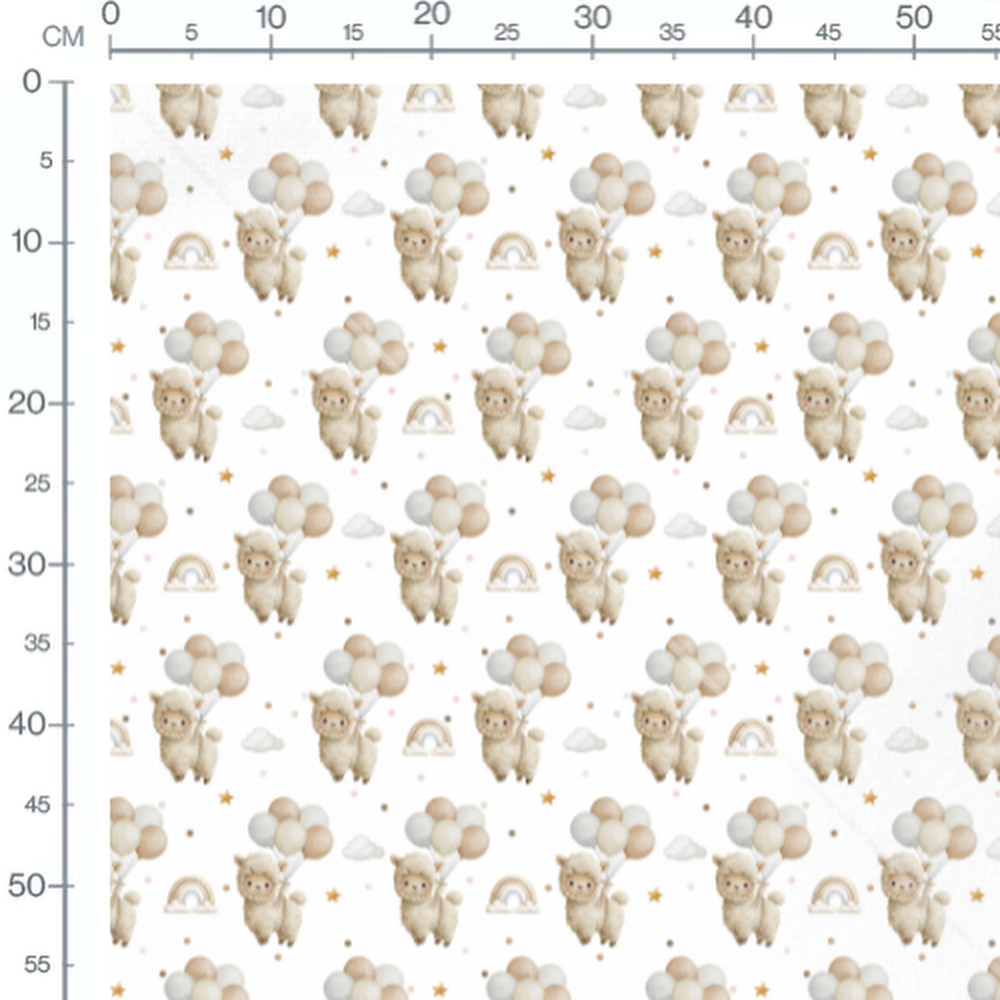 Tissu - Lamas ballons et arc-en-ciel