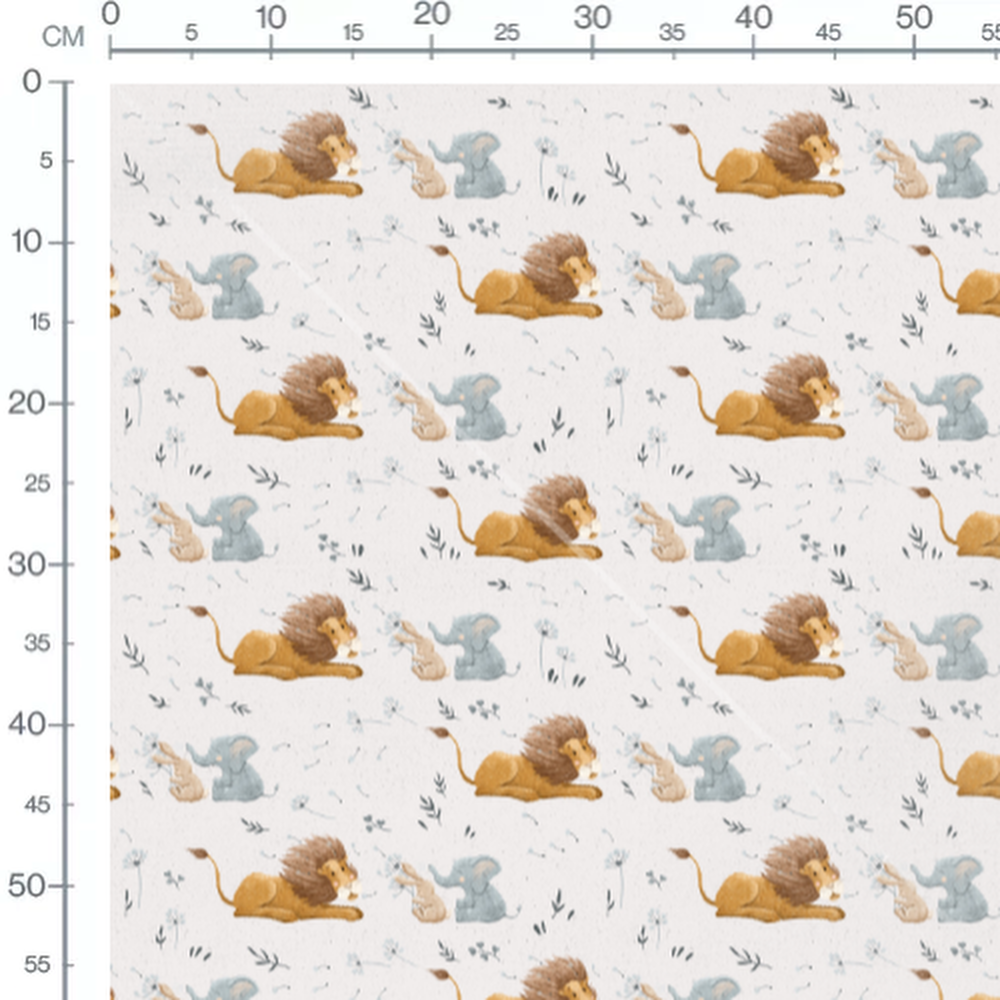 Tissu - Lions et éléphants aquarelle