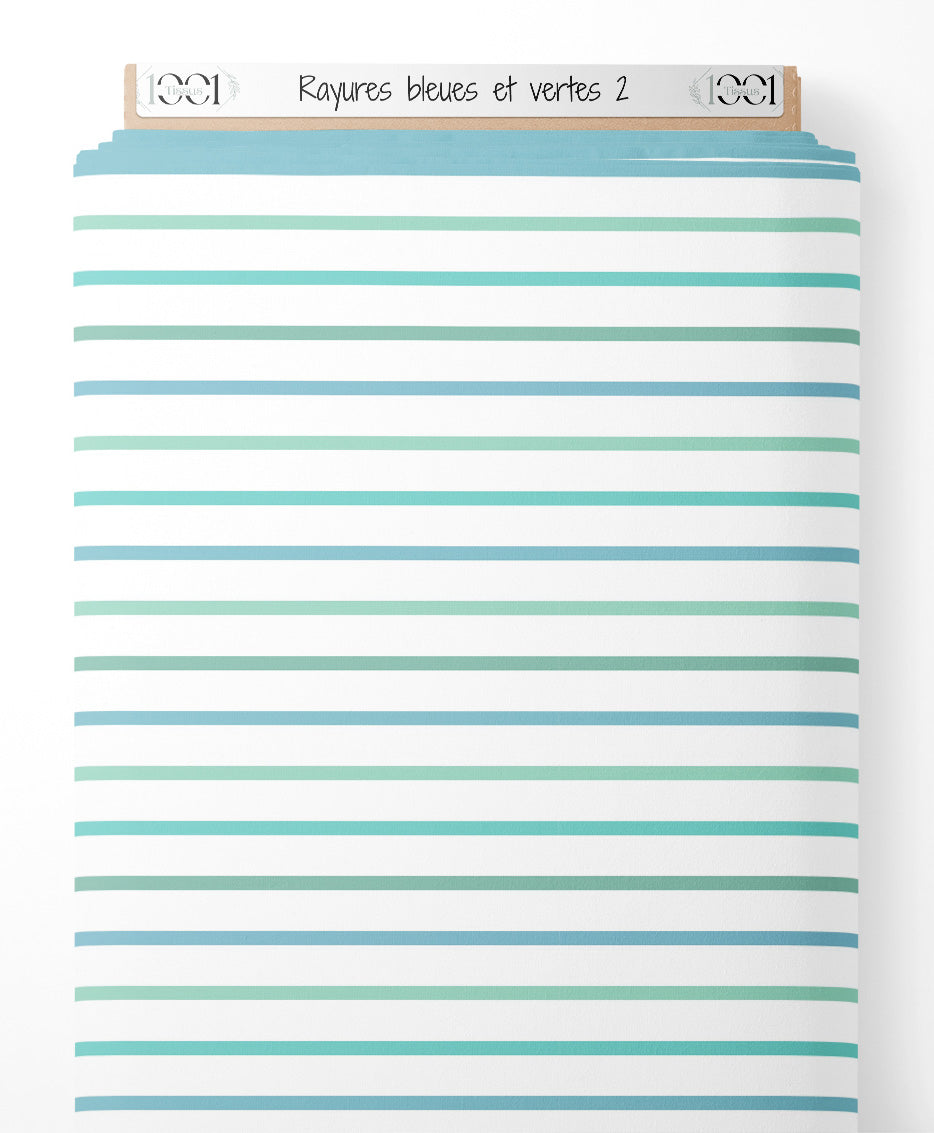 Tissu - Rayures bleues et vertes 2