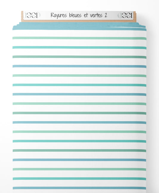 Tissu - Rayures bleues et vertes 2