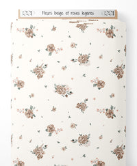 Tissu - Fleurs beige et roses légères