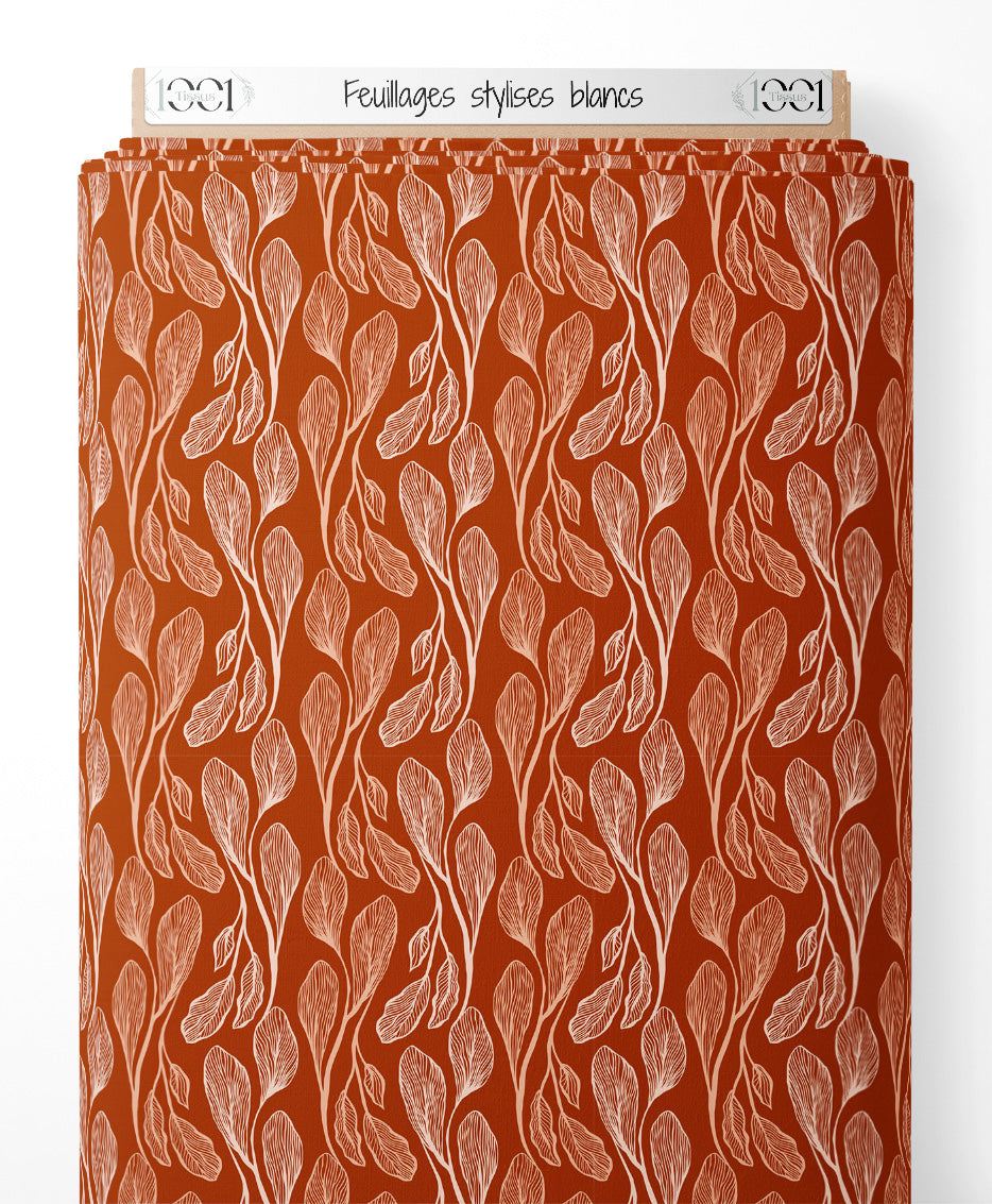 Tissu - Feuillages stylisés blancs
