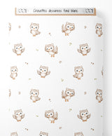 Tissu - Chouettes dessinées fond blanc
