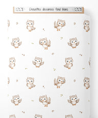 Tissu - Chouettes dessinées fond blanc