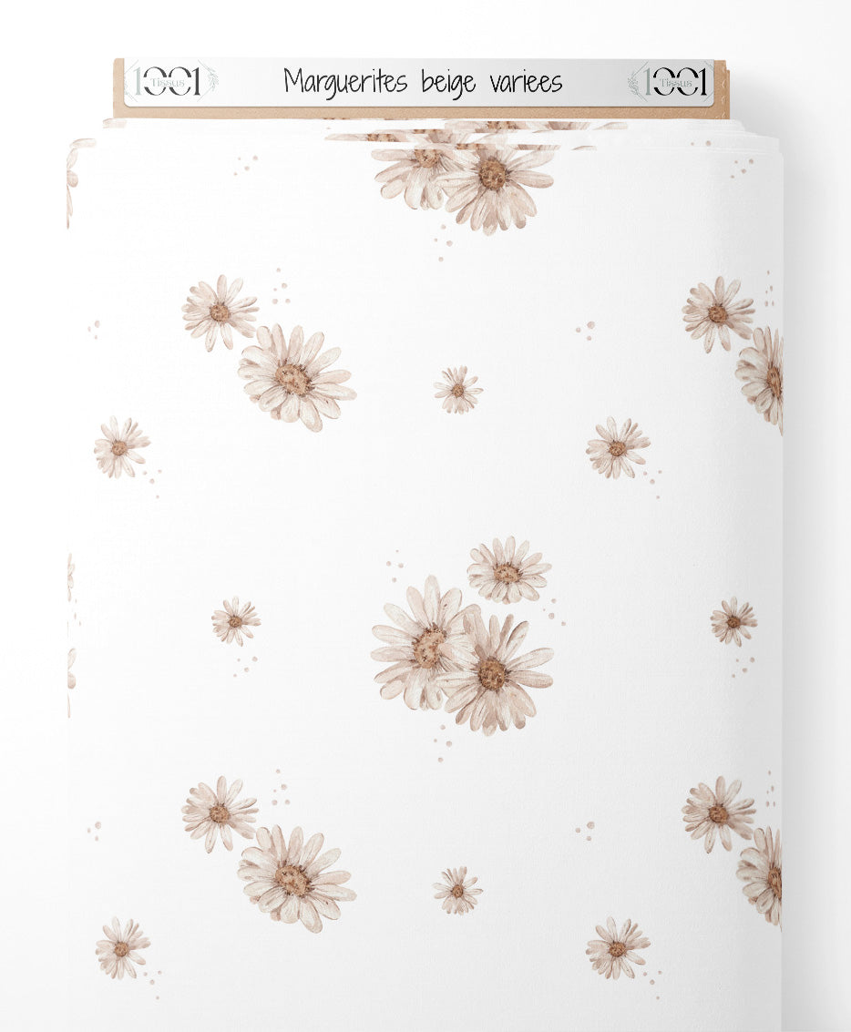 Tissu - Marguerites beige variées