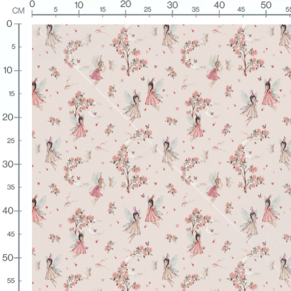 Tissu - Fées roses et arbres fleuris