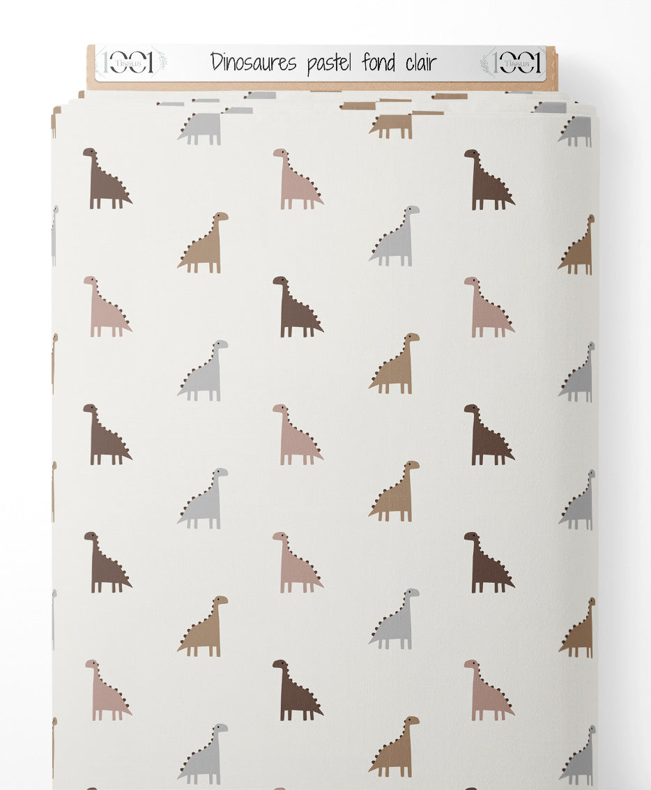 Tissu - Dinosaures pastel sur fond clair