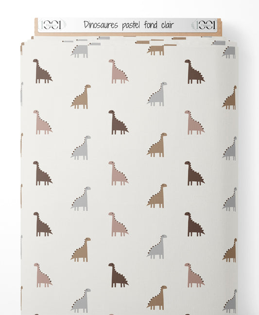 Tissu - Dinosaures pastel sur fond clair