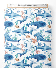Tissu - Requins et baleines colorés