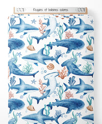 Tissu - Requins et baleines colorés