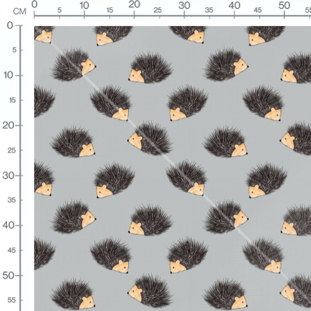 Tissu - Hérissons sur fond gris