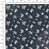 Tissu - Fleurs orange et blanches marine
