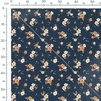 Tissu - Fleurs orange et blanches marine