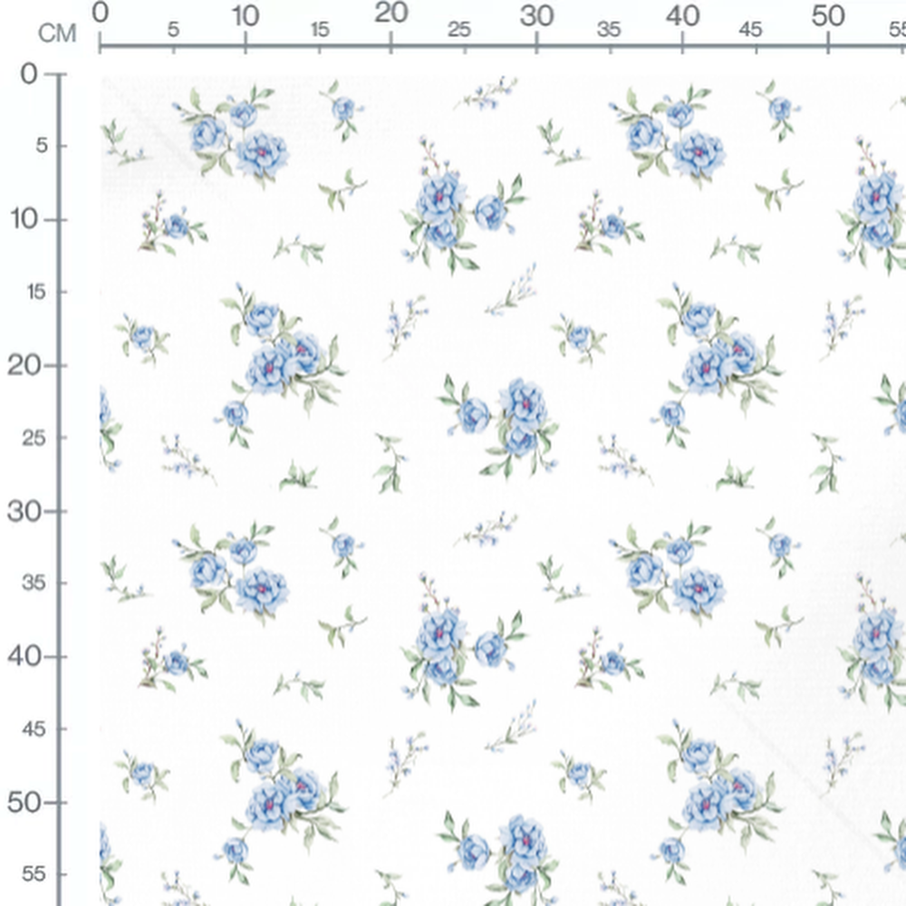 Tissu - Fleurs bleues et bourgeons fins