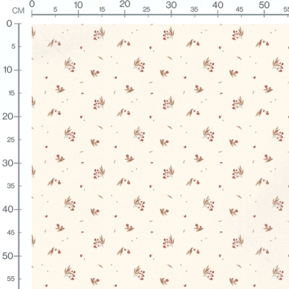 Tissu - Baies rouges et feuilles brunes