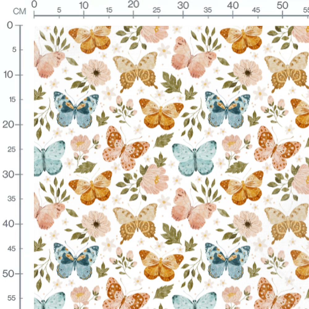 Tissu - Papillons et fleurs colorés