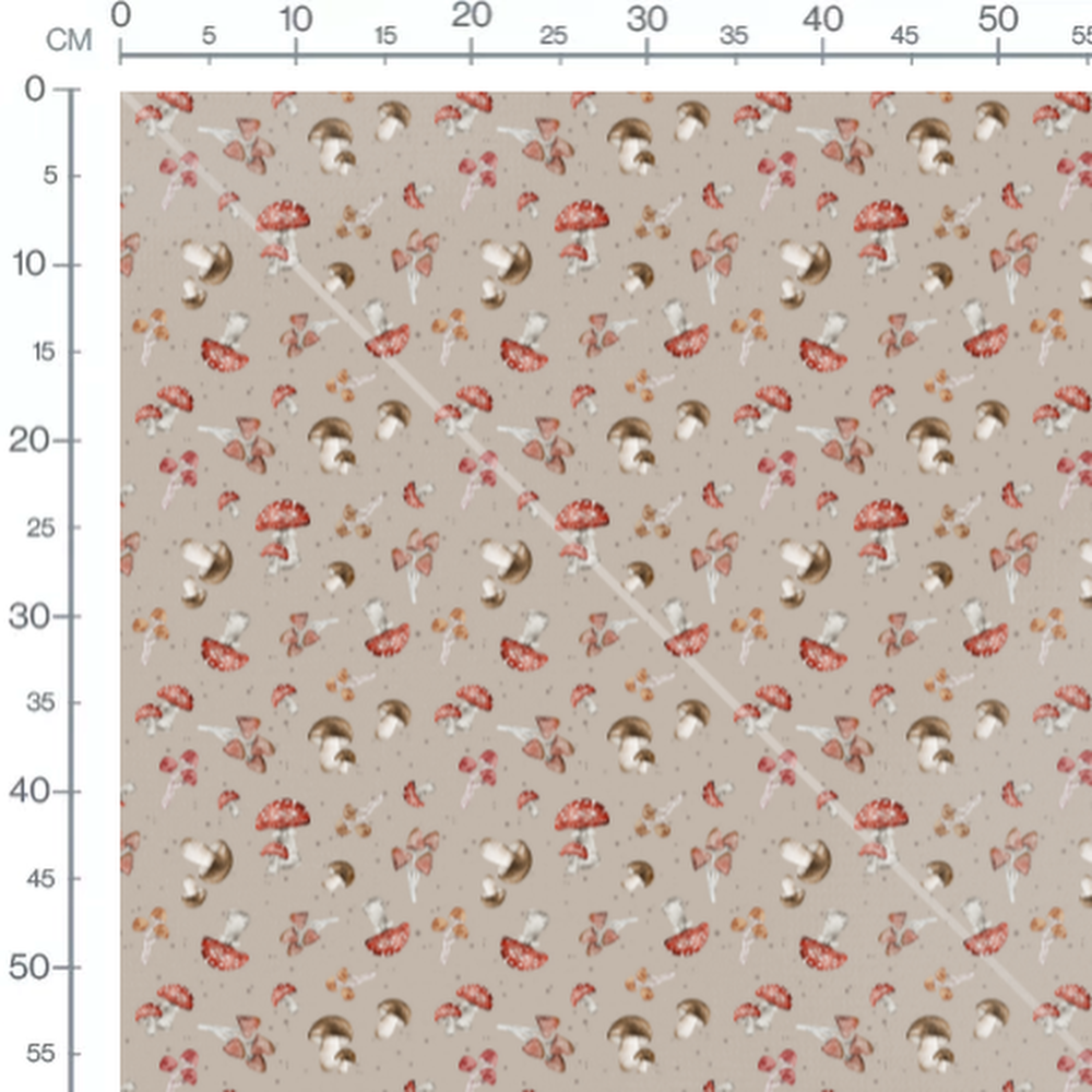 Tissu - Champignons rouges et bruns
