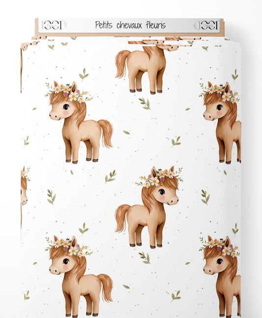 Tissu - Petits chevaux fleuris