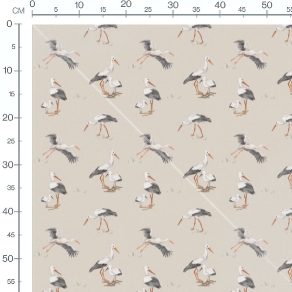 Tissu - Cigognes sur fond beige