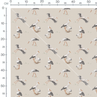 Tissu - Cigognes sur fond beige