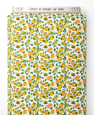 Tissu - Citrons et oranges sur blanc