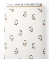 Tissu - Pingouins gris et traces orange