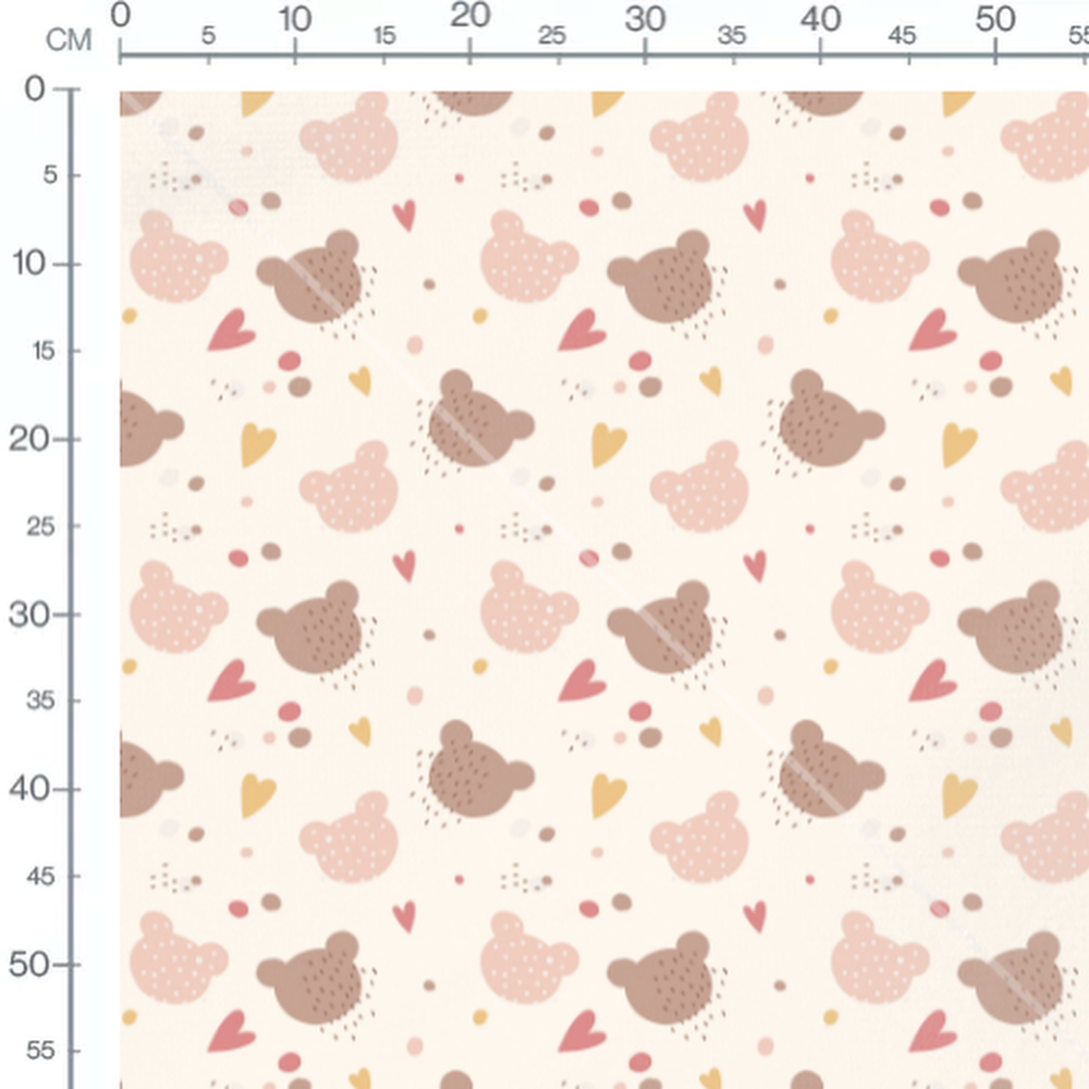 Tissu - Têtes d'oursons et cœurs