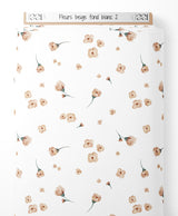 Tissu - Fleurs beige sur fond blanc 2