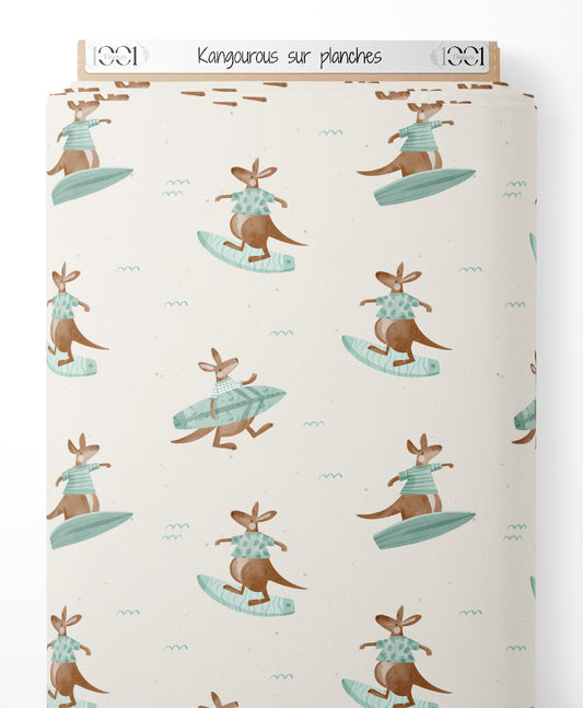 Tissu - Kangourous sur planches