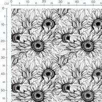 Tissu - Tournesols dessinés en noir