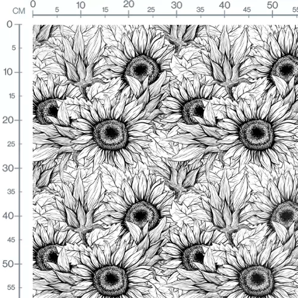 Tissu - Tournesols dessinés en noir