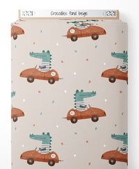 Tissu - Crocodiles sur fond beige