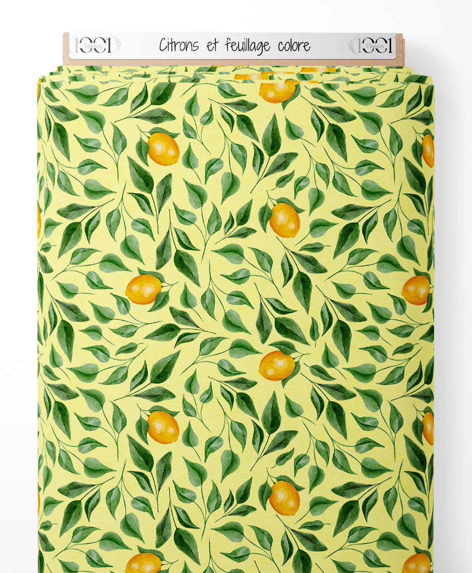 Tissu - Citrons et feuillage coloré
