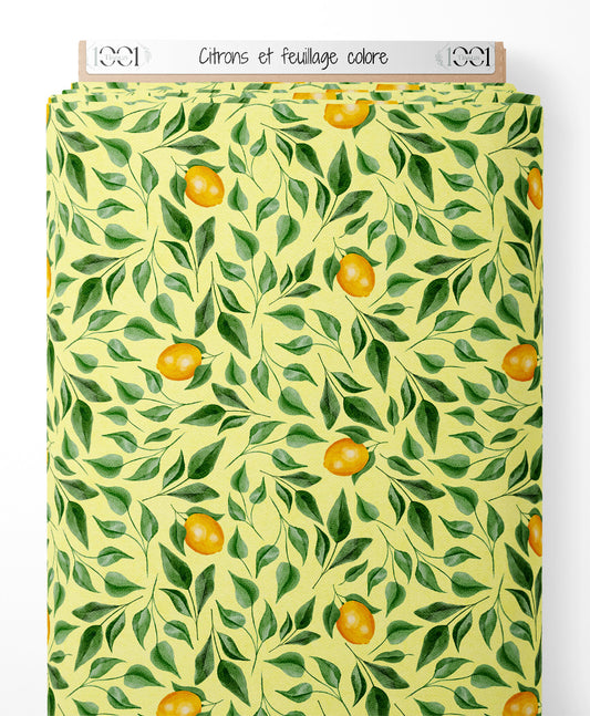 Tissu - Citrons et feuillage coloré