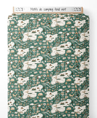 Tissu - Motifs de camping sur fond vert