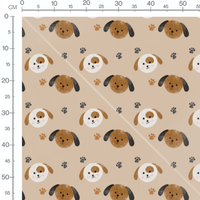 Tissu - Chiots beige et empreintes grises