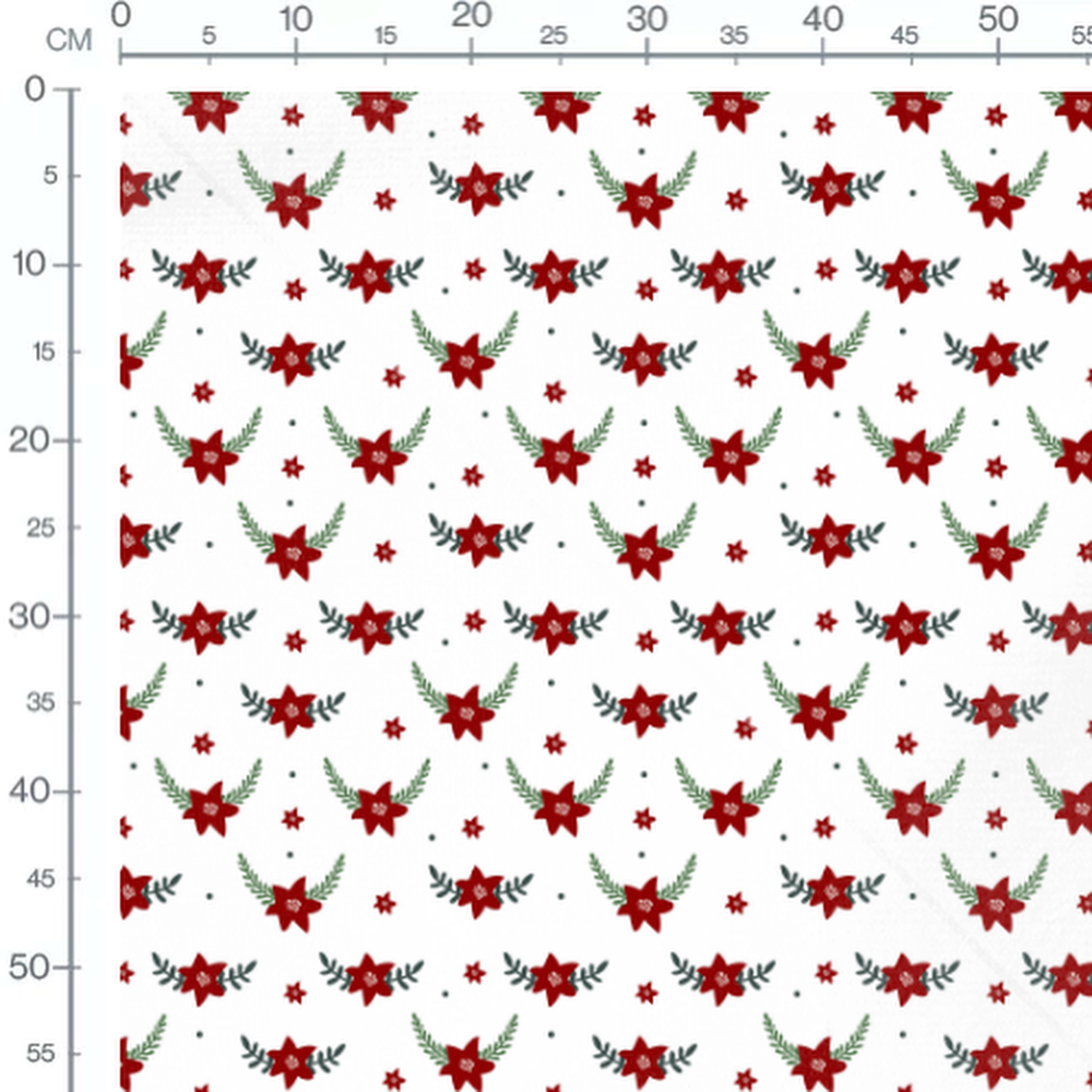 Tissu - Fleurs rouges et feuillage
