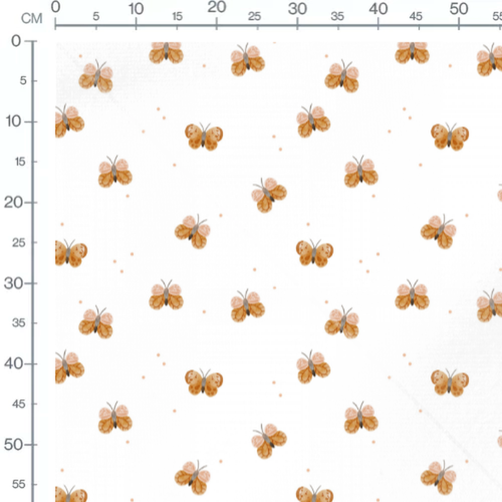 Tissu - Papillons marron sur blanc