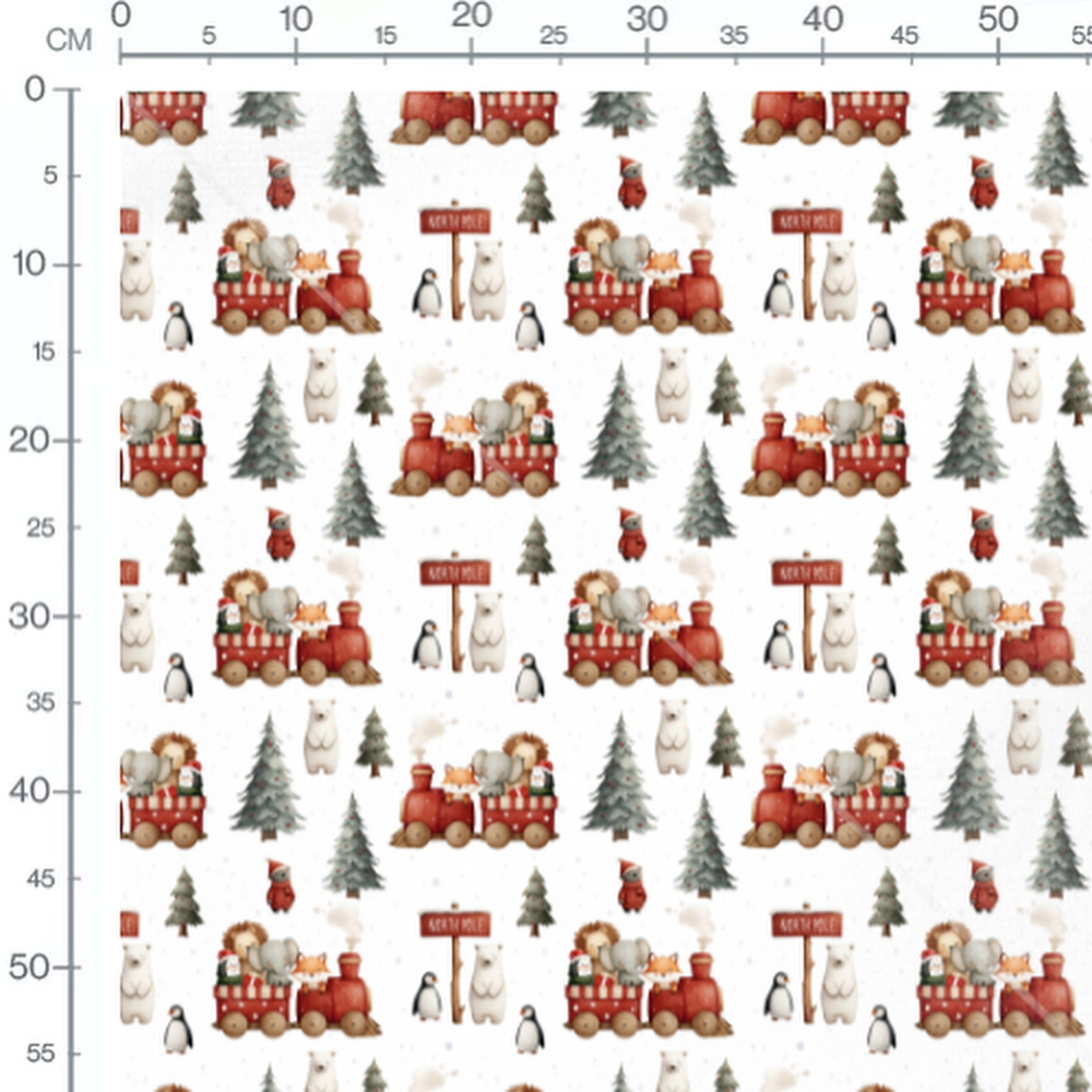 Tissu - train animaux de Noel